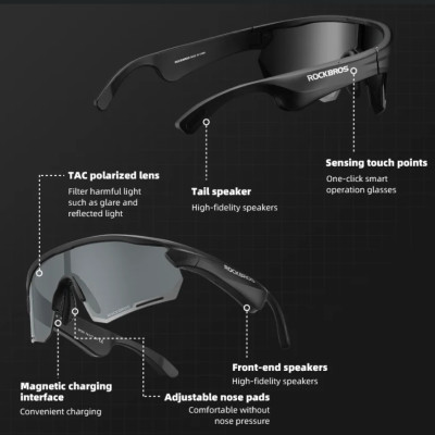 Okuliare RB, bluetooth, polarizačné, čierne