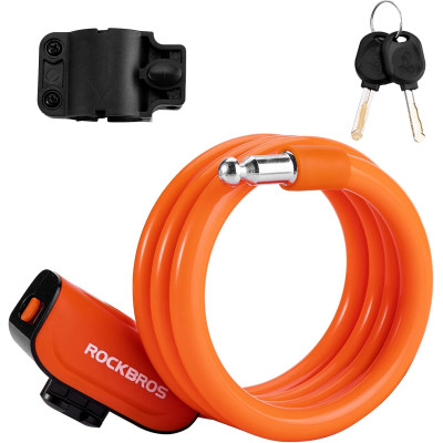 Zámok RockBros špirálový na kľúč, 12x1200mm, oranžový