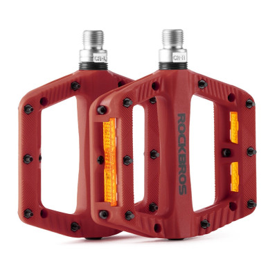 Pedál RockBros, PL,LSL Flat nylon, 9/16, červený s odrazkami