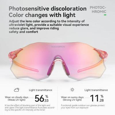 Okuliare Rockbros, fotochromatické,ružové