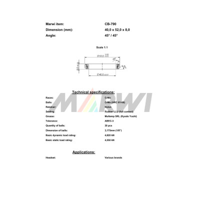 Ložisko hl.zloženia, 40x52x8 mm, CB-790