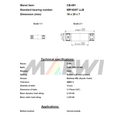 Ložisko CB-091 stred.zloženia, MR16287 LLB pre rôzne značky