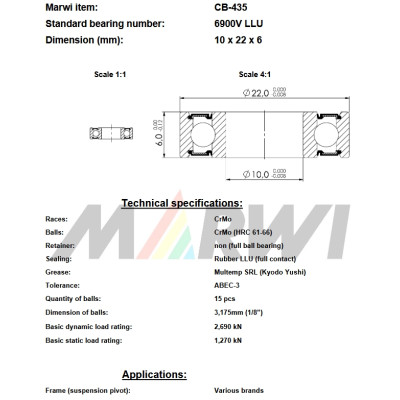 Ložisko CB-435  6900V LLU, 10x22x6 mm