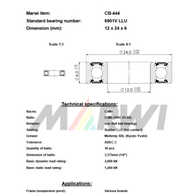 Ložisko CB-444  6901V LLU, 12x24x6 mm