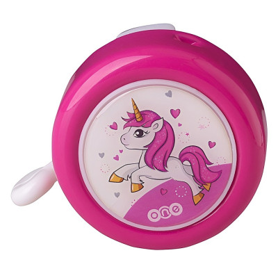 Zvonček oceľ motív jednorožec, na karte, ružový