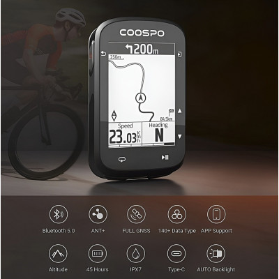 Computer Coospo CS500 s GPS a USB nabíjaním. V cene výrobku je zahrnutý recykl.pop.pre SR v sume 0,1248 €/kg.