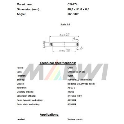 Ložisko hl.zloženia, 40x51x6,5 mm, CB-774