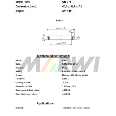 Ložisko hl.zloženia, 40x51,8x7,5 mm, CB-776