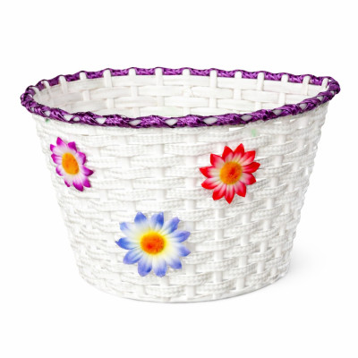 Košík predný plast, detský, biely motív kvietky
