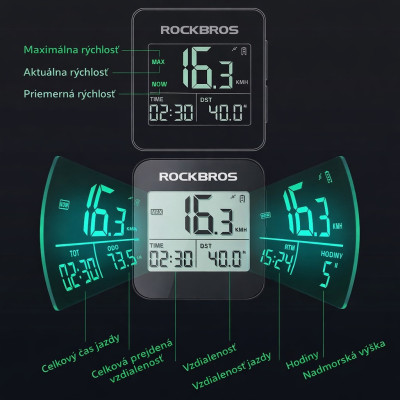 Computer RockBros, G1, bezdrôtový, GPS. V cene výrobku je zahrnutý recykl.pop.pre SR v sume 0,1248 €/kg.