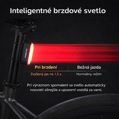 Svetlo zadné RockBros, 20 Lm, 7F, IPX6, USB nabíjateľné, vodeodolné. V cene výrobku je zahrnutý recykl.pop.pre SR v sume 0,1248 