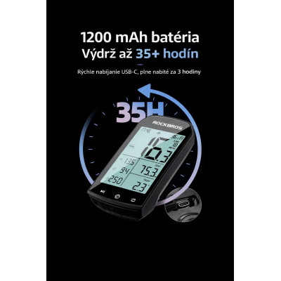 Computer RockBros, IPX6, bezdrôtový, vodotesný, GPS. V cene výrobku je zahrnutý recykl.pop.pre SR v sume 0,1248 €/kg.