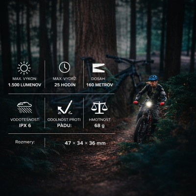 Svetlo predné Magicshine MJ-900S 1500 Lm. V cene výrobku je zahrnutý recykl.pop.pre SR v sume 0,1248 €/kg.