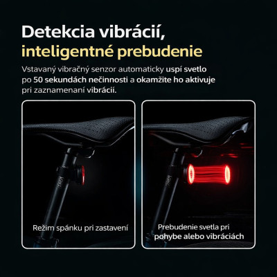 Svetlo zadné RB COB LED, IPX7, USB nabíjateľné, inteligentné . V cene výrobku je zahrnutý recykl.pop.pre SR v sume 0,1248 €/kg.