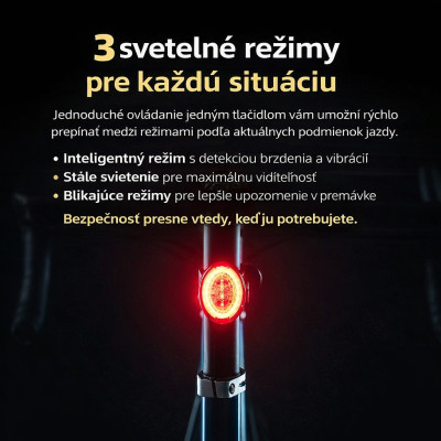 Svetlo zadné RB COB LED, IPX7, USB nabíjateľné, inteligentné . V cene výrobku je zahrnutý recykl.pop.pre SR v sume 0,1248 €/kg.