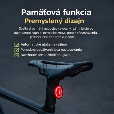 Svetlo zadné RB COB LED, IPX7, USB nabíjateľné, inteligentné . V cene výrobku je zahrnutý recykl.pop.pre SR v sume 0,1248 €/kg.