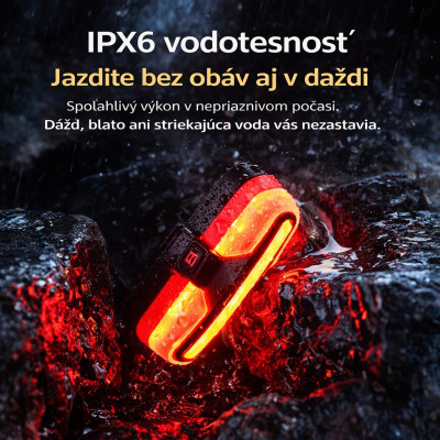 Svetlo zadné RB LED, IPX6, USB nabíjateľné, inteligentné . V cene výrobku je zahrnutý recykl.pop.pre SR v sume 0,1248 €/kg.