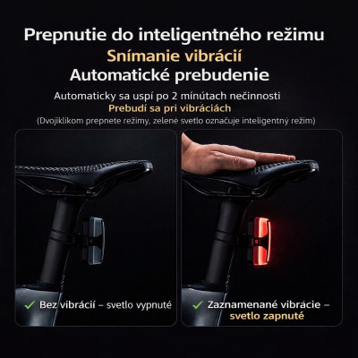 Svetlo zadné RB LED, IPX6, USB nabíjateľné, inteligentné . V cene výrobku je zahrnutý recykl.pop.pre SR v sume 0,1248 €/kg.