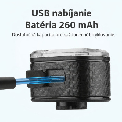 Svetlo zadné RB, 5 Funkcií, IPX6, Q4, USB nabíjateľné, vodeodolné. V cene výrobku je zahrnutý recykl.pop.pre SR v sume 0,1248 €/