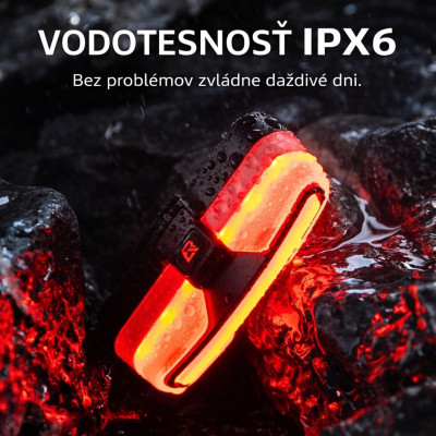 Svetlo zadné RB so smerovkami, 5 Funkcií, IPX6, USB nabíjanie, s USB káblom.