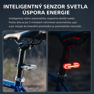 Svetlo zadné RB so smerovkami, 5 Funkcií, IPX6, USB nabíjanie, s USB káblom.