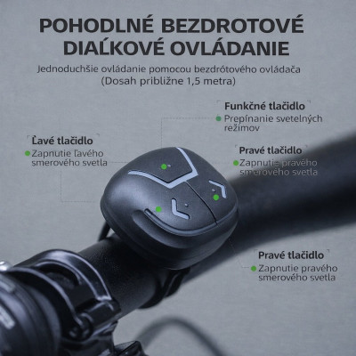 Svetlo zadné RB so smerovkami, 5 Funkcií, IPX6, USB nabíjanie, s USB káblom.