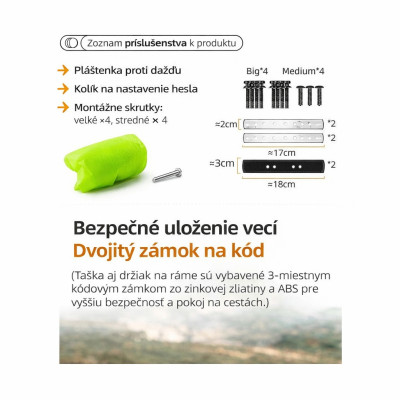 +Taška RockBros na zadný nosič s uzamykateľnou základňou, kapacita 12L