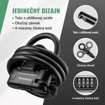 Zámok RockBros U-typ na bicykel, kolobežku kódový,dĺžka 1100 mm