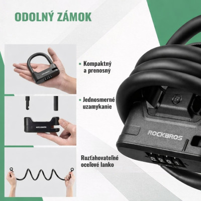 Zámok RockBros U-typ na bicykel, kolobežku kódový,dĺžka 1100 mm