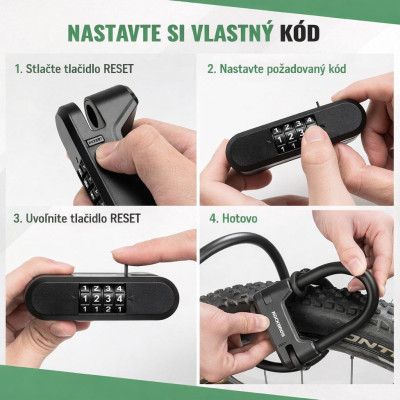 Zámok RockBros U-typ na bicykel, kolobežku kódový,dĺžka 1100 mm