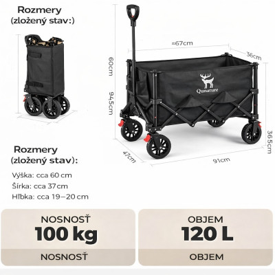 *Skladací kempingový vozík RockBros Qunature, čierny, objem 120L