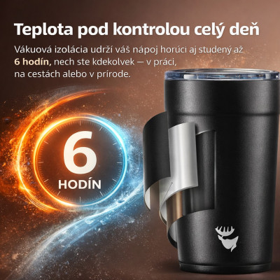 Pohár RockBros termo nerezový, 480 ml, čierny