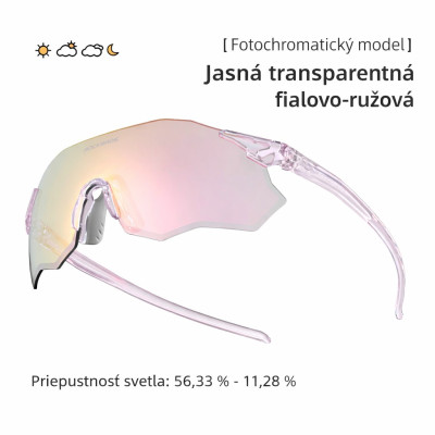 Okuliare Rockbros, fotochromatické, transparentné ružové
