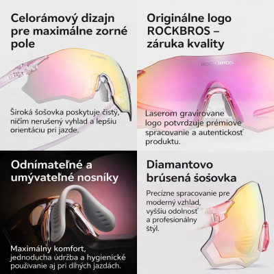 Okuliare Rockbros, fotochromatické, transparentné ružové