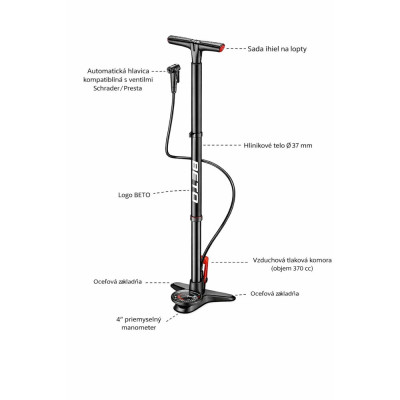 Pumpa podlahová Beto pre bezdušové kolesá 11bar/160psi