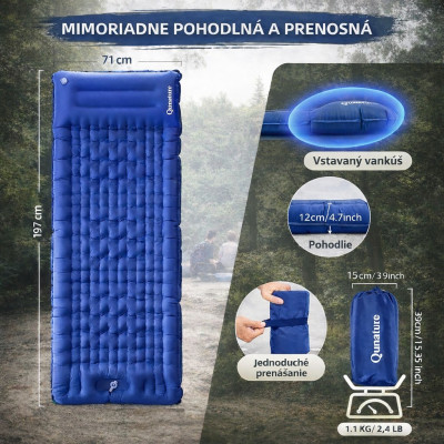 Nafukovacia kempingová karimatka na spanie, modrá