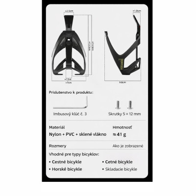 Košík na fľašu RockBros s montérpáčkou z nylonu a skleneného vlákna,čierny