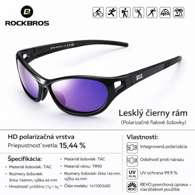 Okuliare RockBros, lesklé čierne