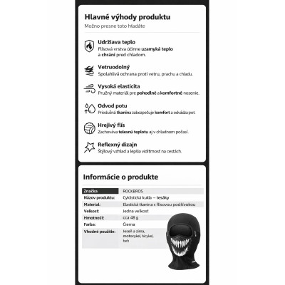 Kukla, alebo vložka RockBros do prilby veľ.UNI, materiál spandex a mikroflís