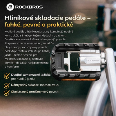 Pedál RockBros, skladací oska 9/16, dural/plast