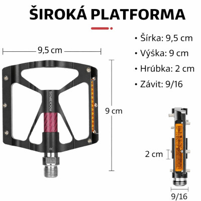 Pedál RockBros, PL,LSL Flat Al, 9/16 s odrazkami, čierny