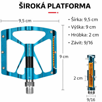 Pedál RockBros, PL,LSL Flat Al, 9/16 s odrazkami, modrý