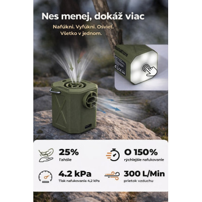 Pumpa RockBros mini elektrická so svetlom 300Lm, zelená, vrátane USB kábla, 45 g. V cene výrobku je zahrnutý recykl.pop.pre SR v