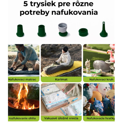 Pumpa RockBros mini elektrická so svetlom 300Lm, zelená, vrátane USB kábla, 45 g. V cene výrobku je zahrnutý recykl.pop.pre SR v