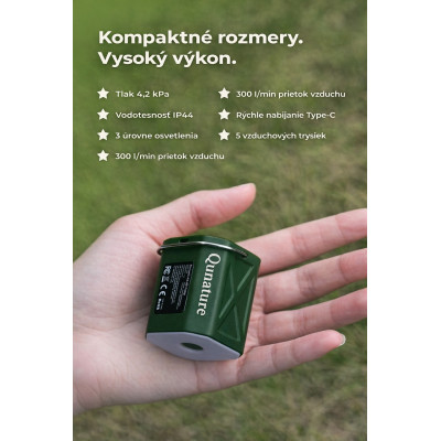 Pumpa RockBros mini elektrická so svetlom 300Lm, zelená, vrátane USB kábla, 45 g. V cene výrobku je zahrnutý recykl.pop.pre SR v