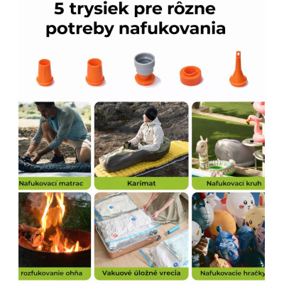 Pumpa RockBros mini elektrická so svetlom 300Lm, oranžová, vrátane USB kábla, 45 g. V cene výrobku je zahrnutý recykl.pop.pre SR