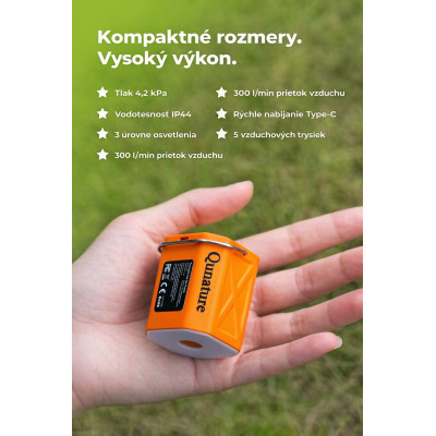 Pumpa RockBros mini elektrická so svetlom 300Lm, oranžová, vrátane USB kábla, 45 g. V cene výrobku je zahrnutý recykl.pop.pre SR