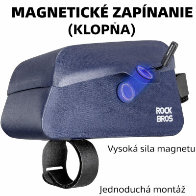 Taška RockBros na rám, vodotesná, magnetická, 0,9L modrá
