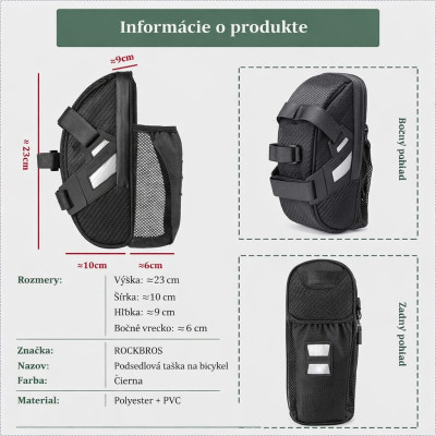 Taška RB podsedlová s držiakom fľaše, kapacita 1L, čierna