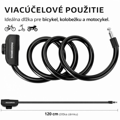 Zámok RockBros špirálový na kľúč, 12x1200mm, čierny
